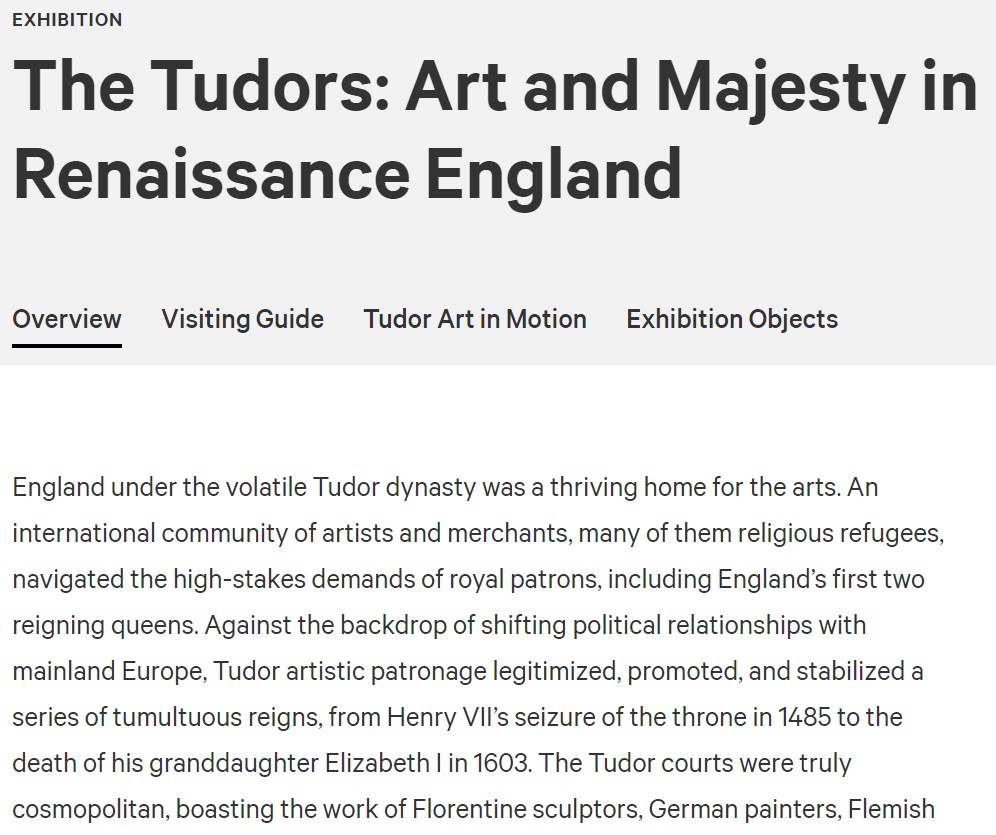 screengrab from the Met's website Tudor exhibition