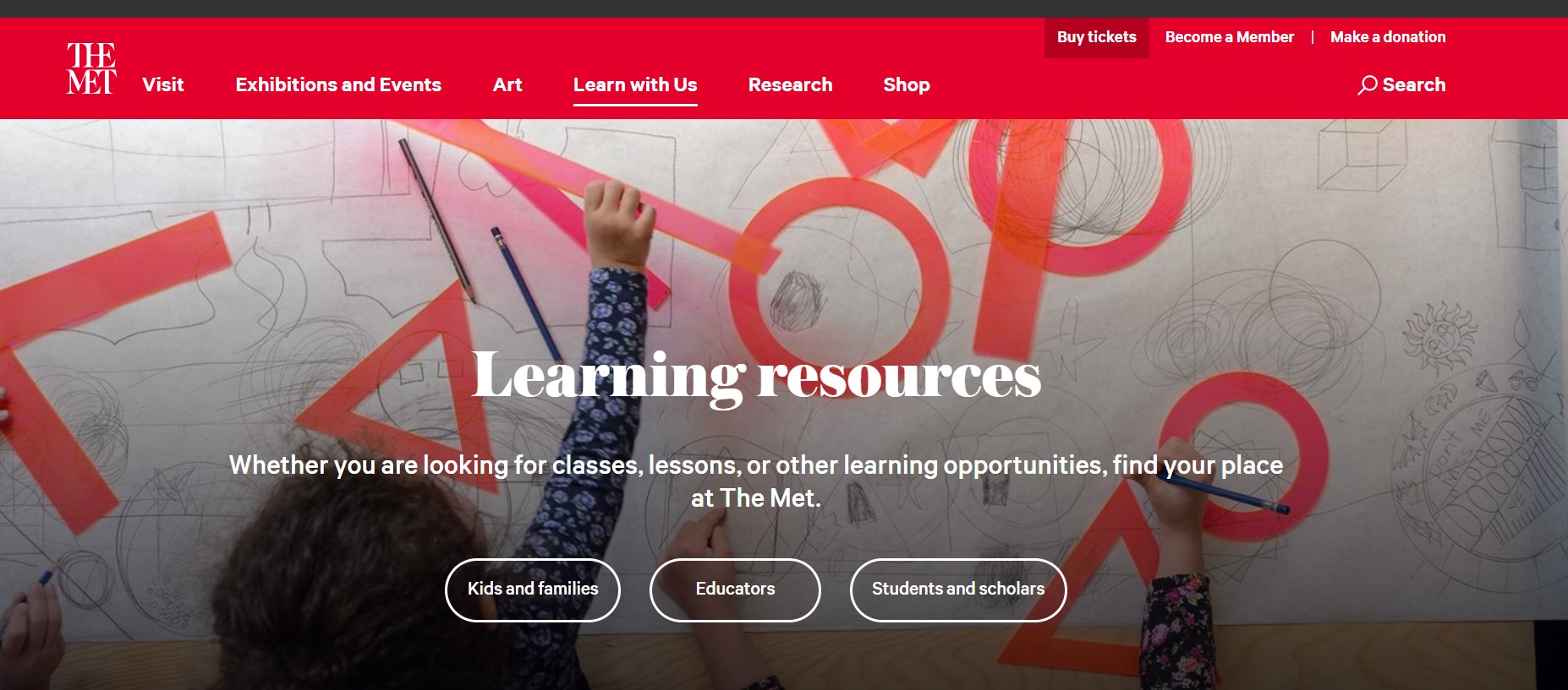 A screenshot of the Met's learning webpage